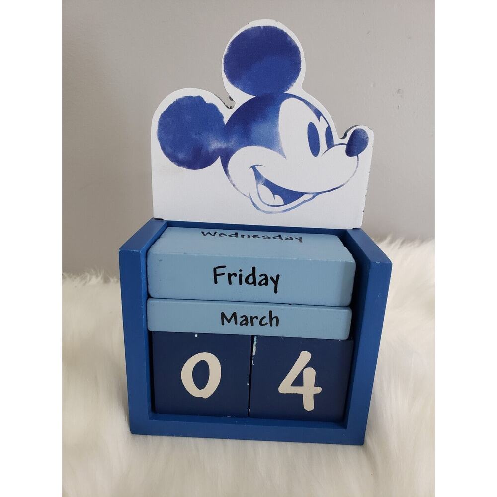 Disney Mickey Mouse Perpetual‎ Wood Blue Block Desk Office Wall Calendar Decor